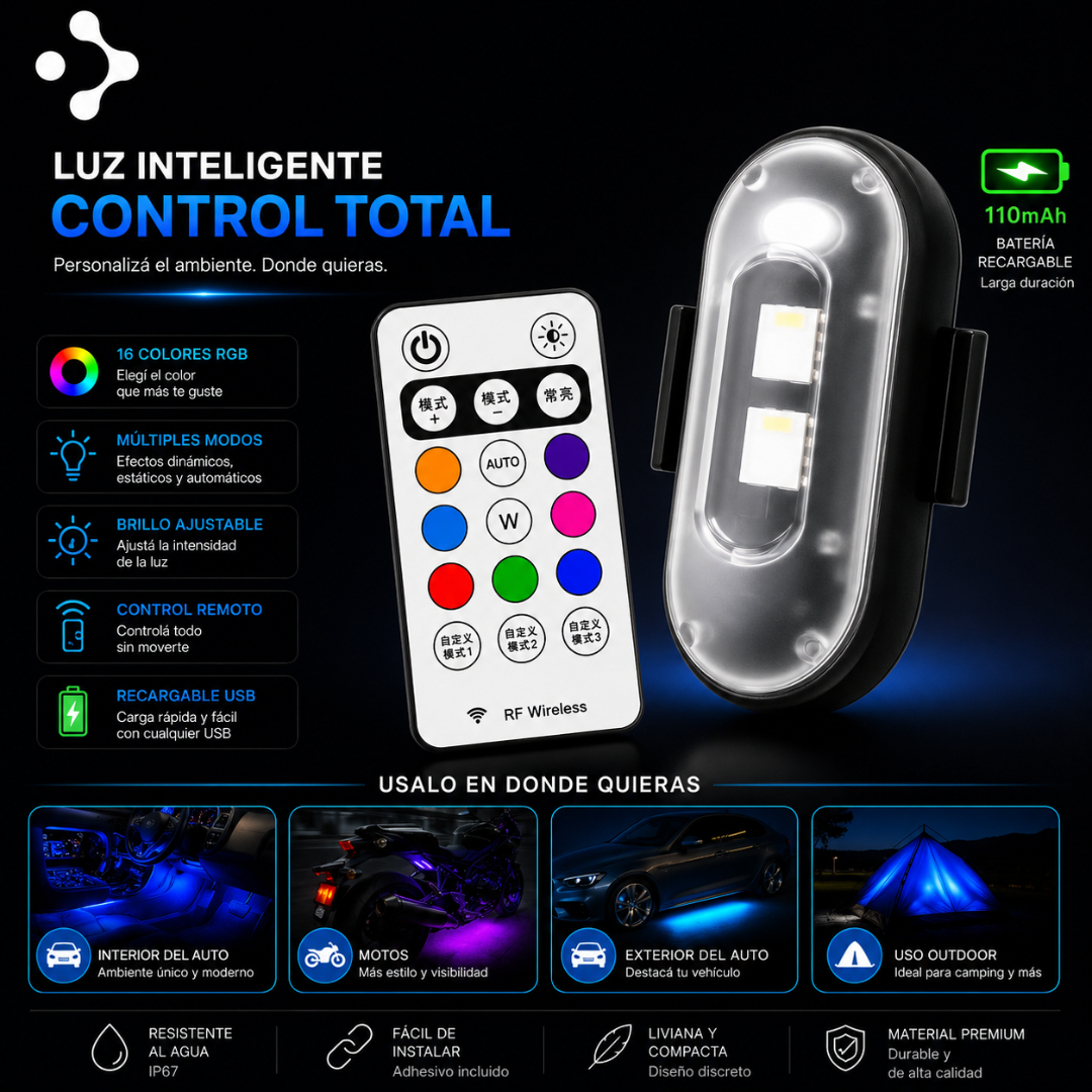 Luces LED Ambientales para Auto con Control Remoto