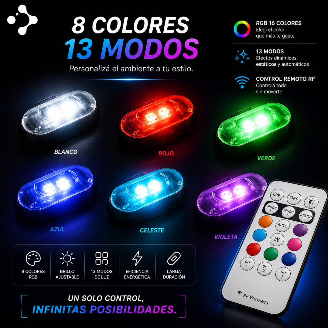 Luces LED Ambientales para Auto con Control Remoto