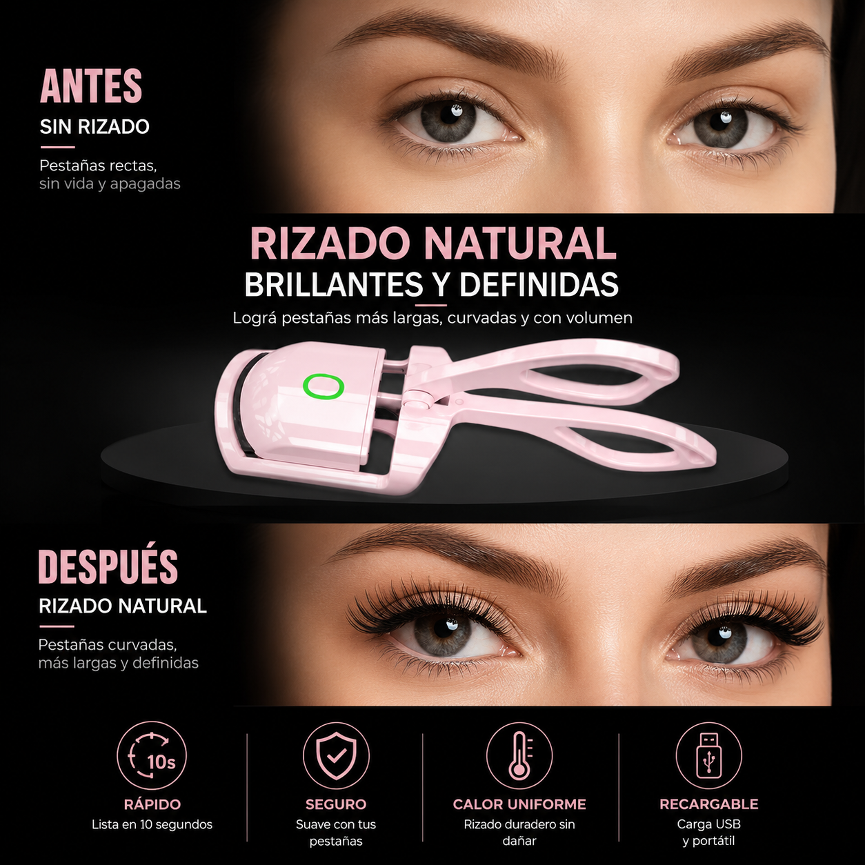 Rizador Eléctrico de Pestañas USB | Efecto Curva Profesional