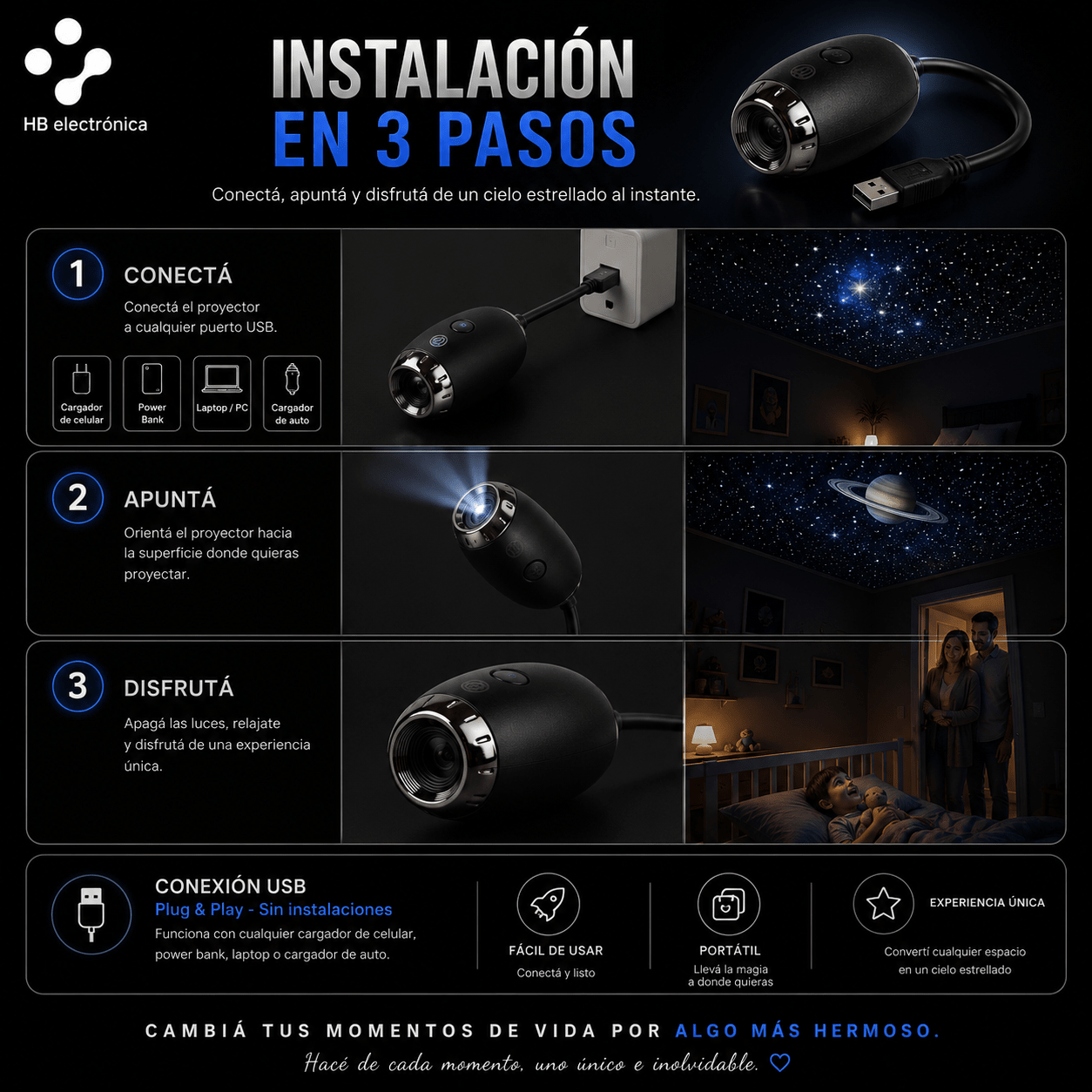 ⭐ Proyector de Estrellas y Galaxia LED - HB electrónica