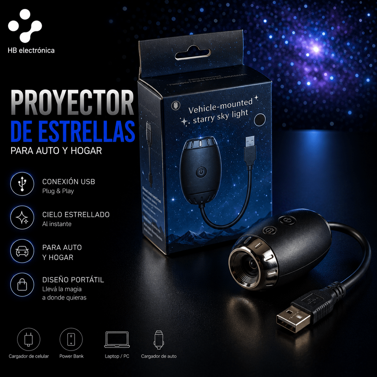 ⭐ Proyector de Estrellas y Galaxia LED - HB electrónica